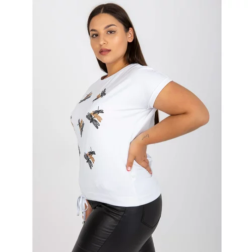 Fashion Hunters White plus size t-shirt with an application of rhinestones