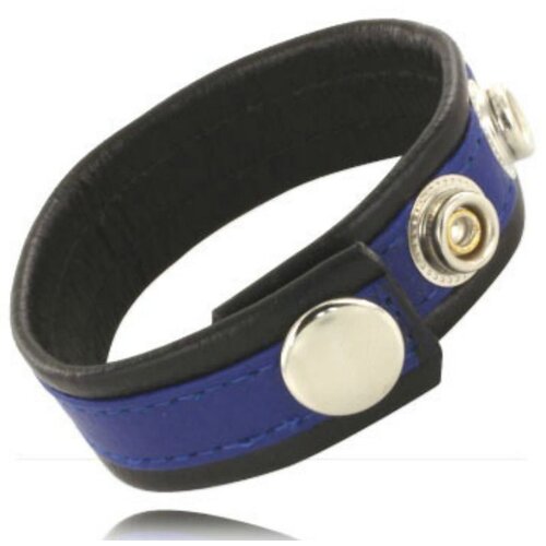LEATHER BODY COCK AND BALL STRAP WITH SNAPS - BLACK AND BLUE Cene
