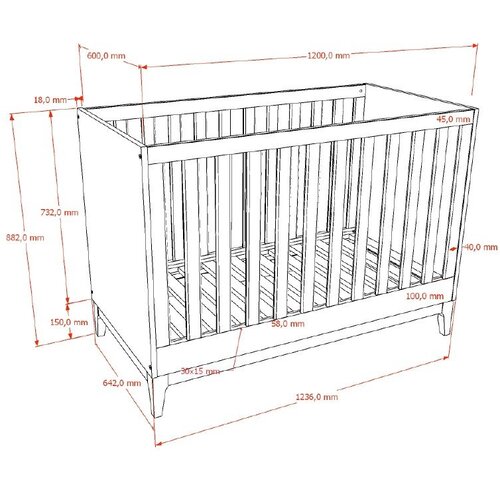 Vipack Dječji krevet u dekoru oraha s podesivom visinom 60x120 cm u tamnoj prirodnoj boji Ilyas &amp;ndash; Slike