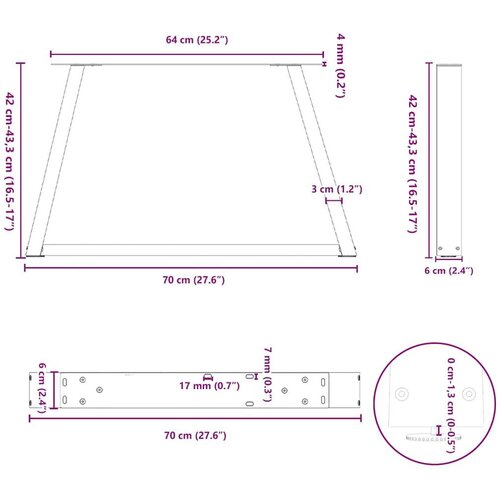 VidaXL Noge blagovaonskog stola V-oblika 2 kom antracit 70x(42-43,3)cm Slike