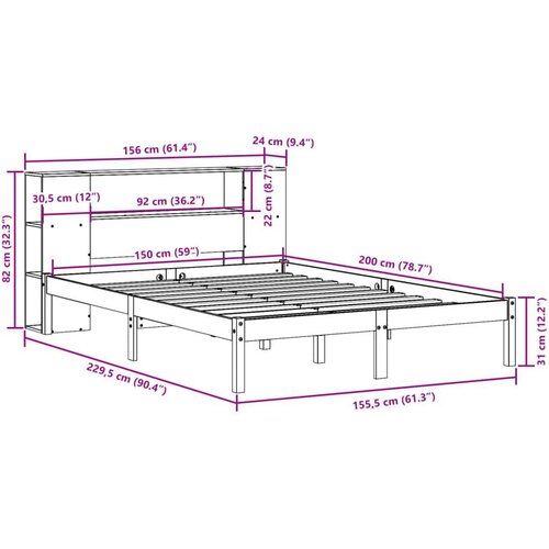 VidaXL Krevet s regalom za knjige bez madraca 150x200 cm od borovine Slike