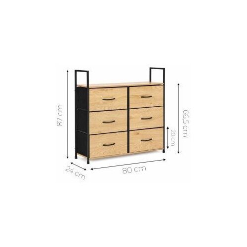 ModernHome GIC-C105-19 &amp;ndash; Komoda sa 6 platnenih ladica, metalni okvir, 87 &amp;times; 24 &amp;times; 80 cm, hrast/crna Slike