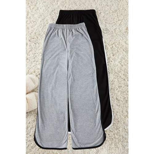 Trendyol Black-Grey 2-Pack 100% Cotton Piping Detailed Knitted Pajama Bottoms