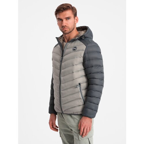 Ombre Men's quilted nylon sports style jacket - ash Slike