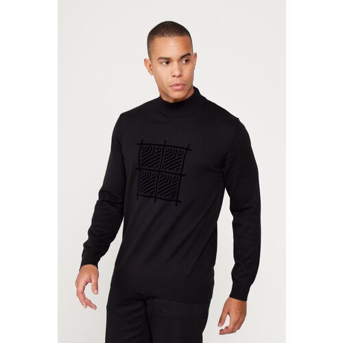 ALTINYILDIZ CLASSICS Men's Black Standard Fit Regular Cut Half Turtleneck Cotton Knitwear Sweater Slike