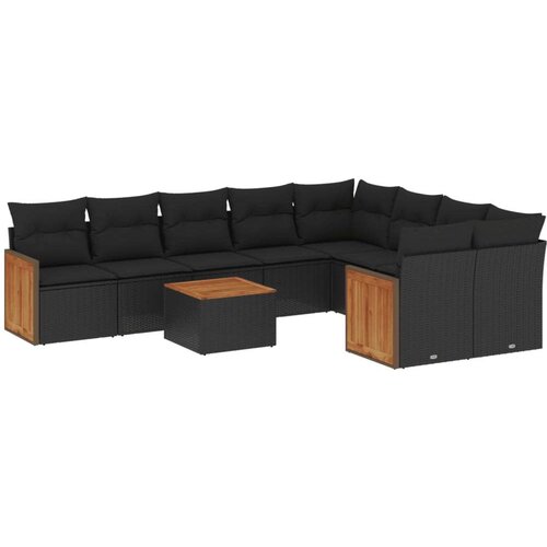 VidaXL 10-dijelni set vrtnih sofa s jastucima crni od poliratana Slike