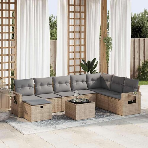VidaXL 9-dijelni set vrtnih sofa s jastucima bež od poliratana Slike