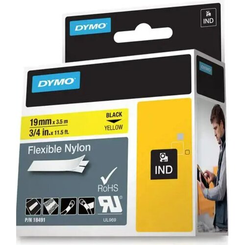 Dymo Traka žuta sa crnim tekstom IND Flex 19mmx3.5m Slike