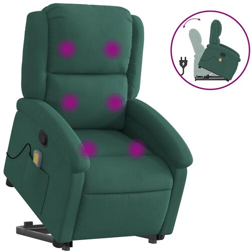 Maison Chic masažni naslanjač - Relax naslanjač s funkcijo vstajanja temno zelen žamet, (22134875) Cene