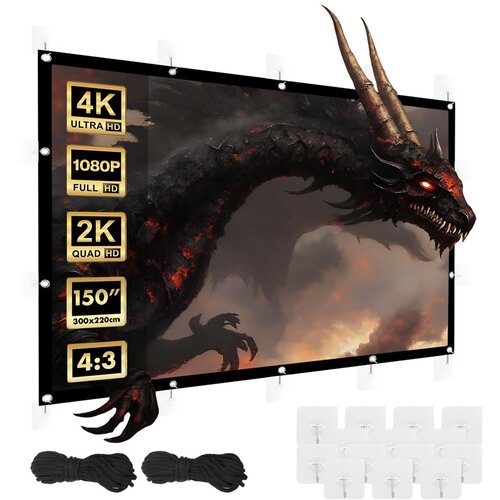 Maclean projection screen, 150, 300x220cm, 25mm 4:3 border, tension hooks, MC-168 Cijene