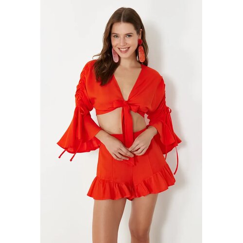 TRENDYOLMILLA Ženski komplet bluza i suknja Tbess23Au00128, Crveni Slike