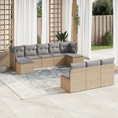 vidaXL 10-dijelni set vrtnih sofa s jastucima bež od poliratana Cijene