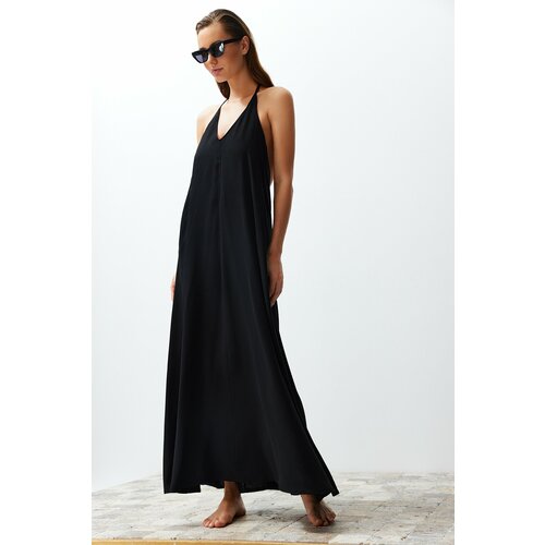Trendyol Black Maxi Woven Decollete Backless Beach Dress Slike