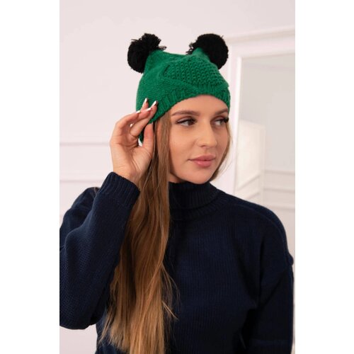 Kesi marka niezdefiniowana Cap with fleece 2 pompoms K291 green Slike