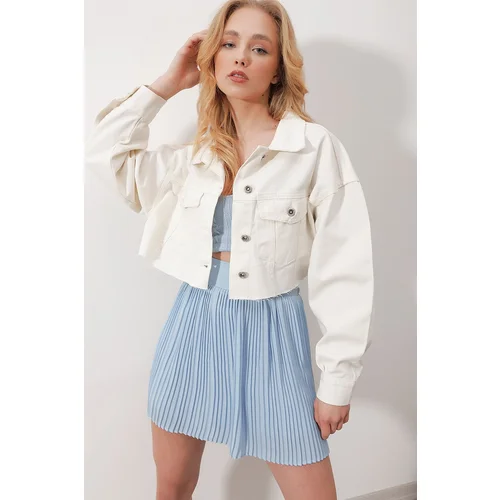 Trend Alaçatı Stili Jacket - White - Oversize