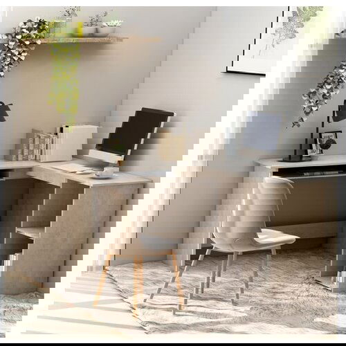  Kotna miza L-oblike betonsko siva 120x140x75 cm iverna plošča Cene