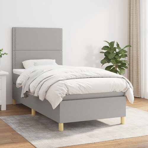 Box spring krevet s madracem svjetlosivi 90x190 cm od tkanine Cijene