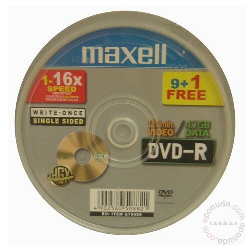 Maxell DVD-R DVD-R 1-16X SP10/200 disk Slike