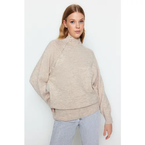 Trendyol Stone Zipper Detailed Knitwear Sweater