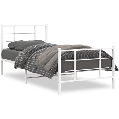 vidaXL Kovinski posteljni okvir z vzglavjem in vznožjem bel 90x190 cm