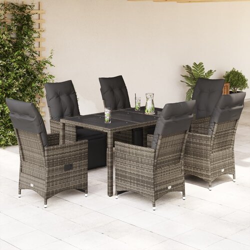 VidaXL 7-dijelni vrtni bistro set od poliratana s jastucima sivi Slike