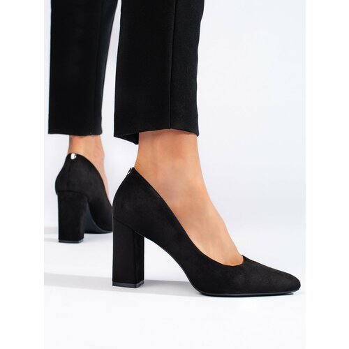 SERGIO LEONE Black suede pumps on a thick heel by Cene