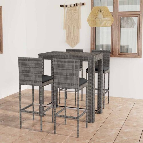  5-dijelni vrtni barski set od poliratana s jastucima sivi Siva 100 cm table length Cijene