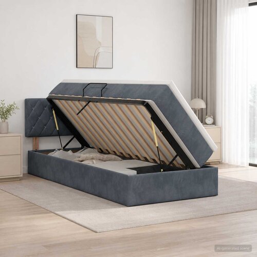  s od storage s uzglavljem Tamnosiva 100 x 200 cm Baršun Cene