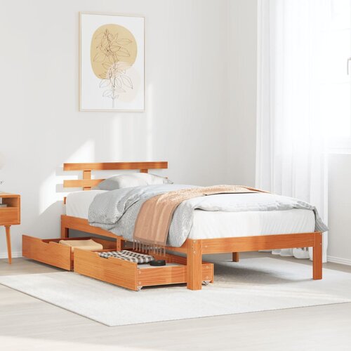 vidaXL Posteljni okvir s predali voščeno rjav 90x190 cm trdna borovina Cene