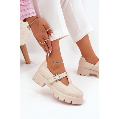 Boto Women's Loafers With Buckle On Platform And Flat Heel Beige Venda Cijene