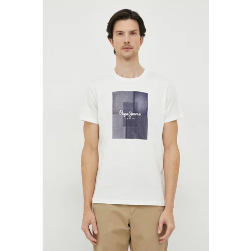 PepeJeans Pamučna majica za muškarce, boja: bež, s tiskom