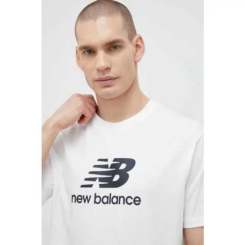New Balance Bombažna kratka majica bela barva