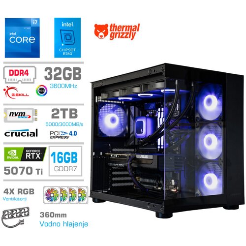MEGA Računalnik MT S5 i7-12700KF/RTX5070Ti/32GB/2TB/750W/Brez OS/črna RGB + Estetski napajalni kabli [Vijolična / Črna), (5000269134) Cene