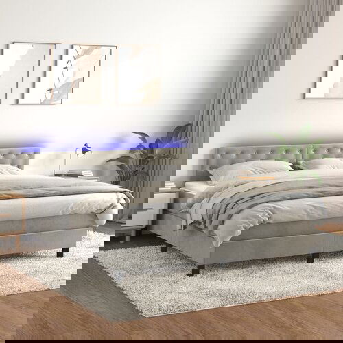The Living Store Box spring postelja z vzmetnico LED svetlo siva 160x200cm žamet - Box Spring Postelja, (21488792) Slike