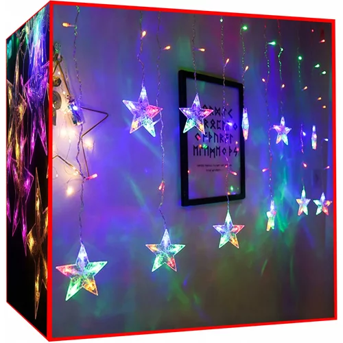  Novogodišnja svjetleća zavjesa 108 LED RGB boja 2.5m zvijezde 8 funkcija