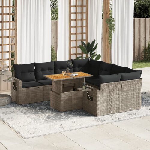 vidaXL 9-dijelni set vrtnih sofa od poliratana s jastucima sivi Cijene