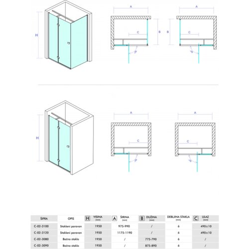 Copen fonta stakleni paravan - 100 cm Slike