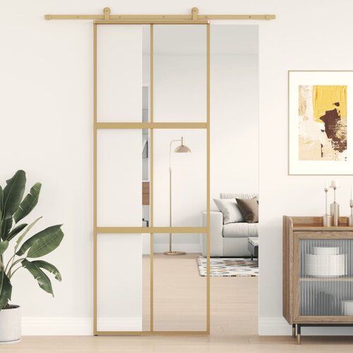 vidaXL Drsna vrata zlata 76x205 cm prozorno ESG steklo in aluminij Cene