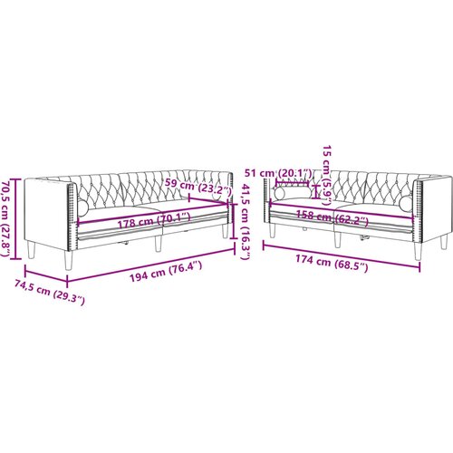  2-dijelni set sofa Chesterfield svjetlosivi bar&amp;scaron;unasti Slike