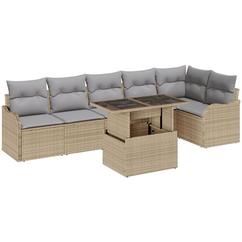 VidaXL 7-dijelni vrtni sofa set s jastučićima Bež Poli Ratan, 2-sjedalni vrtni sofa s jastučićima Bež Poli Ratan Slike