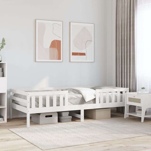 VidaXL Posteljni okvir bel 75x190 cm trdna borovina Slike