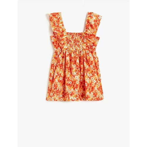 Koton Floral Dress with Thick Straps, Gippes and Detailed Ruffles.