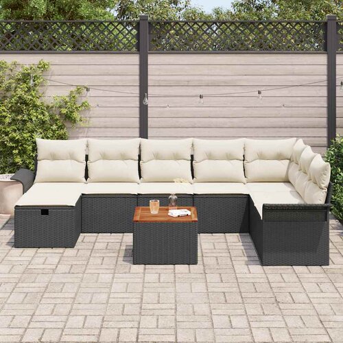  Sjedeća garnitura za vrt 9 kom. Crna poliratan 297.5 x 187.5 x 85 cm Slike