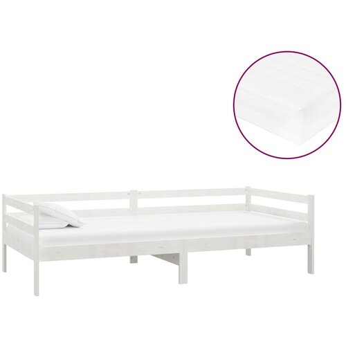 VidaXL Dnevna postelja z vzmetnico 90x200 cm bela trdna borovina, (20644885) Slike