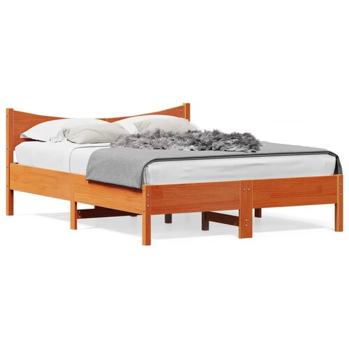 VidaXL Posteljni okvir vo&amp;scaron;čeno rjav 135x190 cm trdna borovina Slike