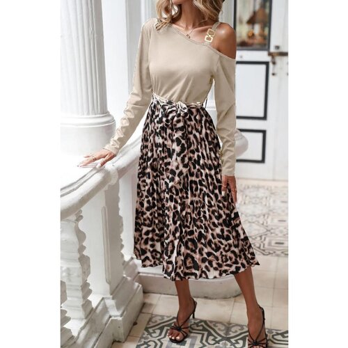 Fenzy Midi Haljina S Leopard Uzorkom, Bež Cijene