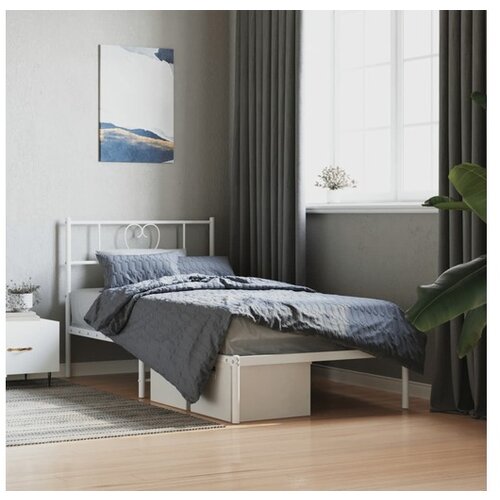 VidaXL Kovinski posteljni okvir z vzglavjem bel 100x200 cm Slike