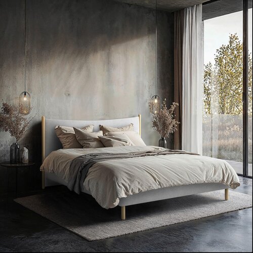 MID.YOU OBLAZINJENA POSTELJA 180 cm x 200 cm , les, tekstil, leseni material siva Cene