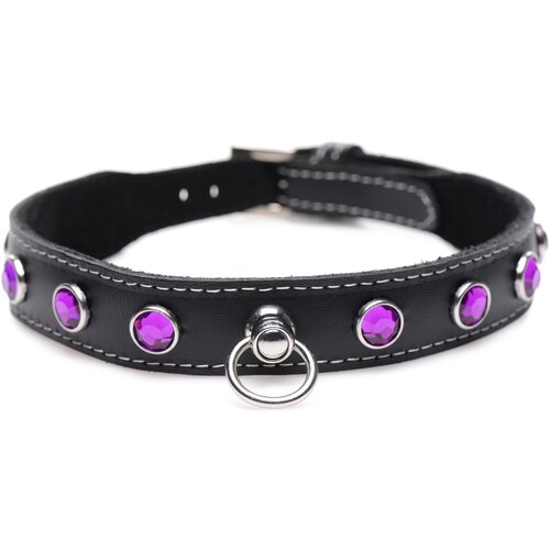 Master Series Royal Vixen Leather Collar with Rhinestones Purple Slike