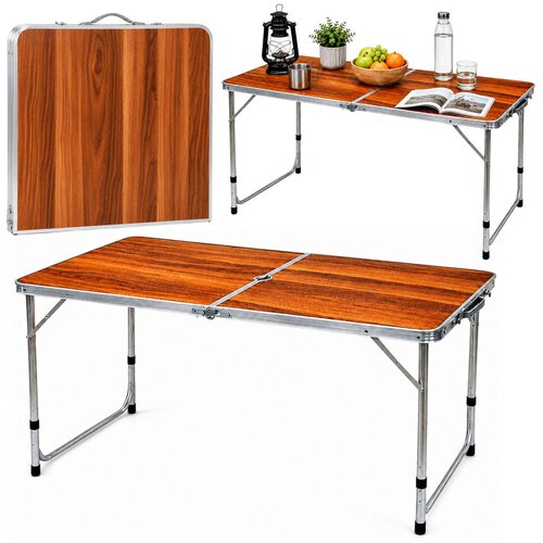  Folding Camping Table Adjustable Height Suitcase Wood Slike